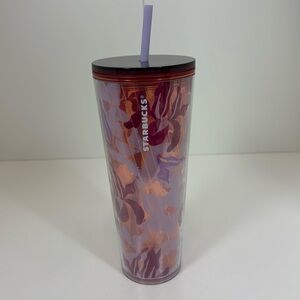 EUC 2020 Starbucks Maroon and Purple Floral 24 ounce Tumbler